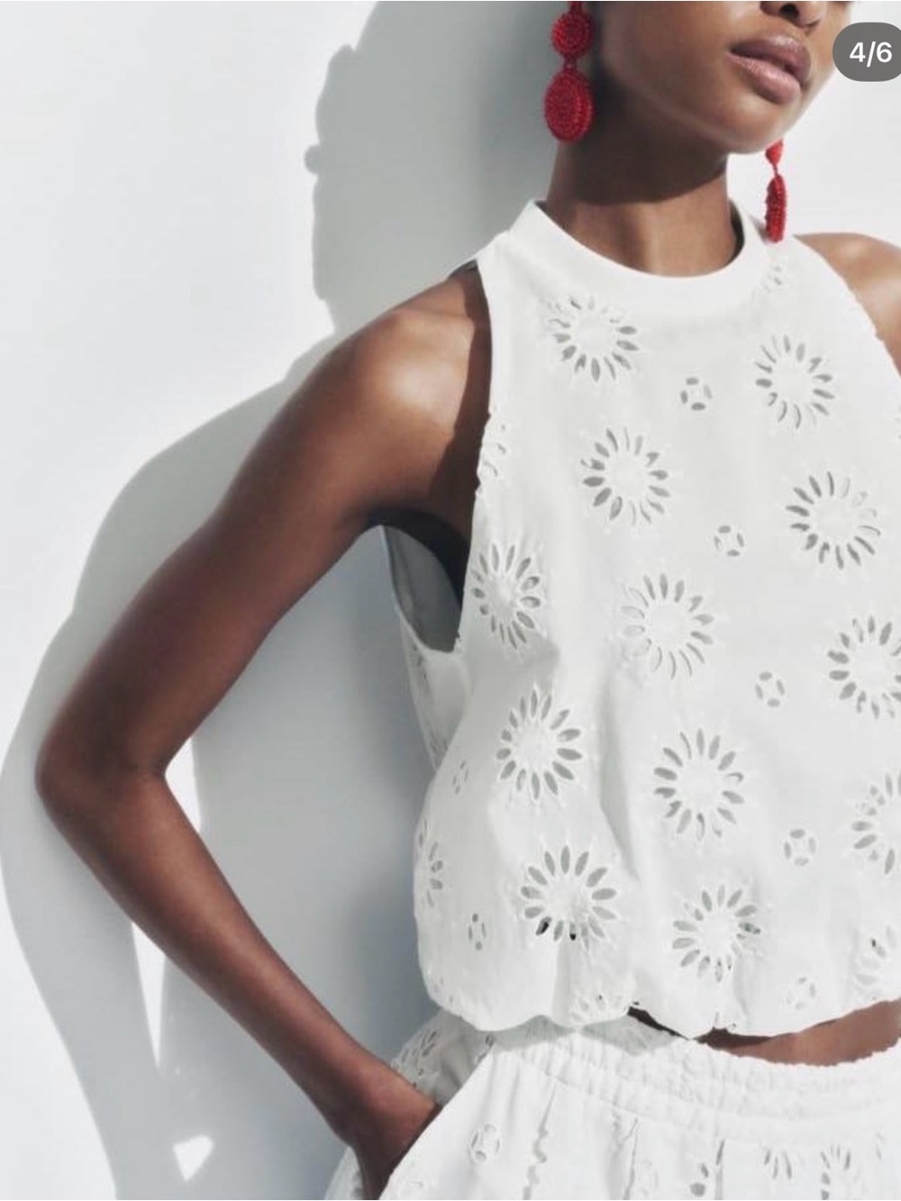 Zara White Eyelet Sleeveless Crop Top Sz L